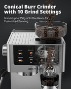 AIRMSEN Espresso Machines with Burr Grinder, 20 Bar, Milk Frother Steam Wand, Stainless Steel Coffee Maker for Home - Cappuccino Latte & Cold Brew Iced Coffee Maker & Americano