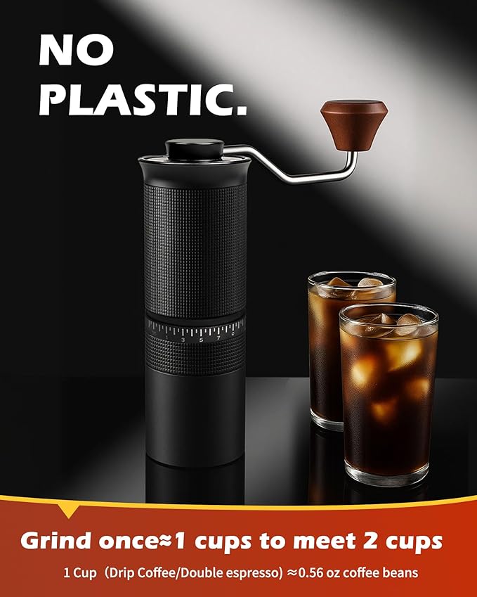 Manual Coffee Grinder with Stainless Steel Burr- 1.12oz Handheld Mill for Espresso, Drip, French Press,with 35 Adjustable Settings & Quiet (Black)