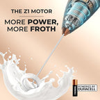 Zulay Powerful Milk Frother (4 Duracell Batteries Included) - Handheld Milk Frother Wand Drink Mixer for Coffee - Powerful Milk Foamer for Cappuccino, Frappe, Matcha & Creamer - Black/Copper