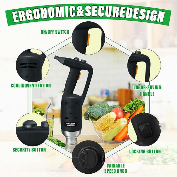 18 Inch Immersion Blender Electric handheld Blender Commercial Blenders Home Kitchen Mixer 500W Food Grade Stainless Steel Removable Shaft 4000-16000RPM for Shakes Soups Smoothies Puree
