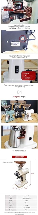 Urbanic 070s Electric Coffee Grinder (110~220v) / flat Titanium burr 60mm / 20 steps can be set (Beige) / (Made in Korea)