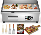 Moogiantgo Commercial Electric Griddle 22’’, 1600W Non-Stick Countertop Flat Top Grill Stainless Steel, Removable Oil Box, Adjustable Temperature 0-300℃, Teppanyaki Grill for Restaurant Kitchen, 110V
