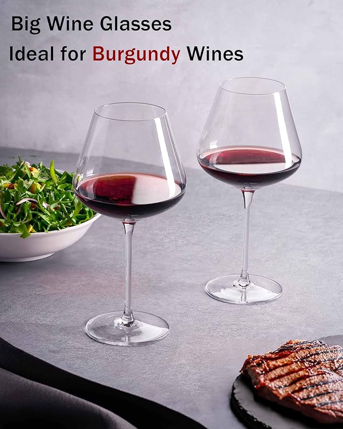 JBHO Set of 4-21 Ounce Hand Blown Italian Style Crystal Burgundy Wine Glasses - Lead-Free Premium Crystal Clear Glass - Gift-Box for any Occasion