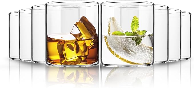 Lowball Drinking Glasses Set of 8 | 12 oz Capacity | Thin And Light Borosilicate Tumblers Can Be used For Drinking Beer, Cocktail, Water,Whiskey,Milk, Coffee, Juices etc | (12 oz)