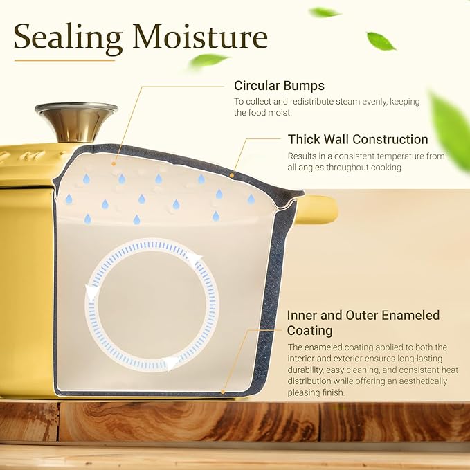 Overmont Enameled Cast Iron Dutch Oven - 5.5QT Pot with Lid Cookbook & Cotton Potholders - Heavy-Duty Cookware for Braising, Stews, Roasting, Bread Baking Goose Yellow