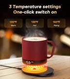 Heated Coffee Mug Rechargeable - Temperature Control Self Heating Coffee Mug 14oz with Lid, Double Sided & Real-Time LED Display, Hot up to 150℉, Birthday Gifts for Women and Men(Red)