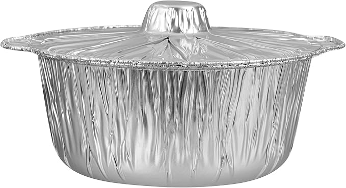 Foil Lux 3.5 Quart Pans And Lids, 10 Disposable Pots With Lids - Oven-Ready, Stove Compatible, Aluminum Foil Baking Pans, Freezable, For Outdoor Camping, Vacation, Picnic, And More - Restaurantware