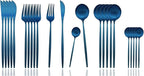 JASHII Silverware Set, 24-Piece Stainless Steel Flatware, Kitchen Utensil Set for 6, Tableware Cutlery - Matte Blue, Dishwasher Safe