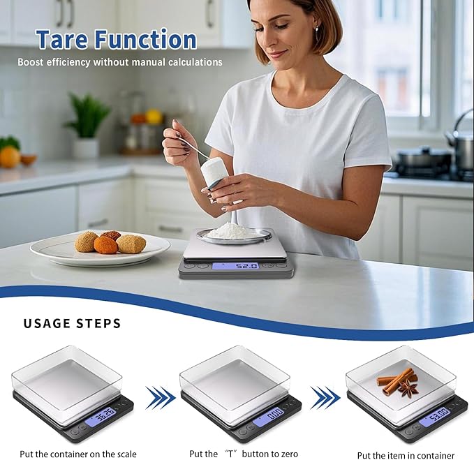 Small Gram Scale, Digital Kitchen Food Scale for Food Ounces and Grams, 500g by 0.01g Accurate, MEIYA Multifunction Digital Scale for Jewelry/Baking etc. 9 Units, Tare Function, 2 Trays, with Battery