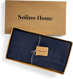 Solino Home Linen Square Tablecloth 52 x 52 Inch - 100% Pure Linen Chambray Navy Table Throw - Athena, Machine Washable Tablecloth for Summer, Fall, Autumn