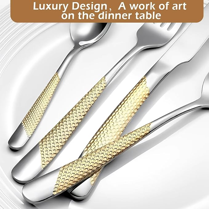 16-Piece Stainless Steel Modern Flatware Set For 4,Silverware Set With Thick Material, Silver and Gold Dining Cutlery Set For Family party, Memorial Day, Christmas Gifts