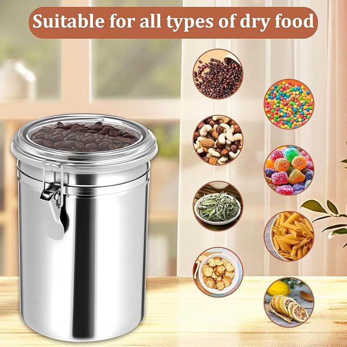 3 Pack Stainless Steel Canister Set Kitchen Airtight 62 oz Container Sets with Lids and Clamp Metal Containers for Coffee Sugar Flour Tea Spice