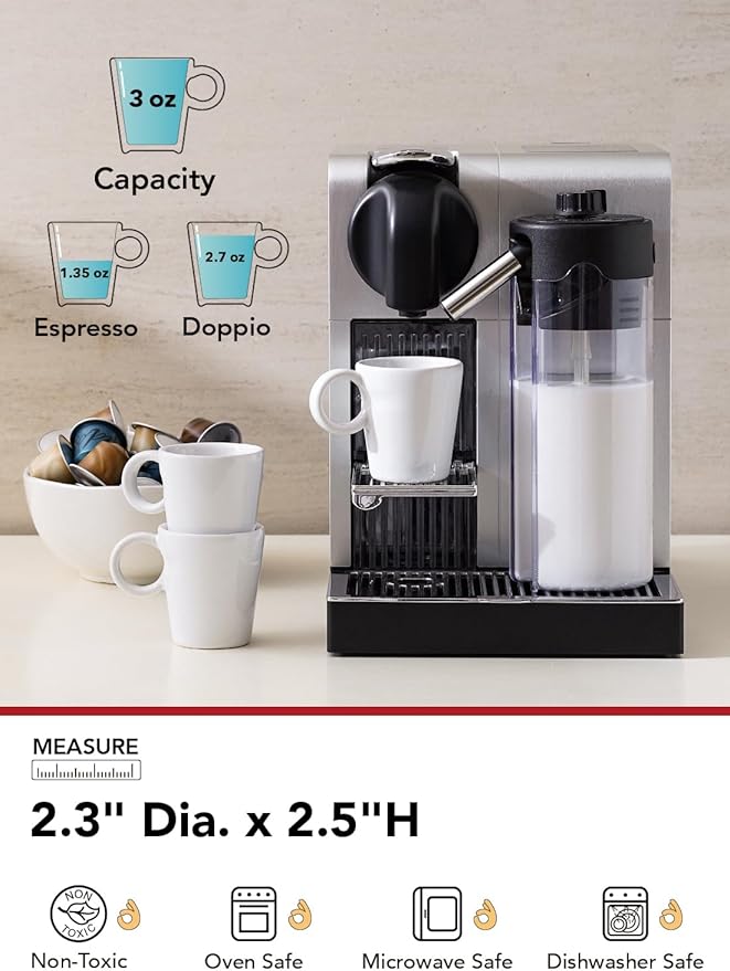 LE TAUCI 3 oz Espresso Cups, Ceramic Demitasse Cup, Mini Coffee Mugs for Home or Office, Stackable Expresso Shots Cup Perfect for Espresso Machine, Set of 4, White