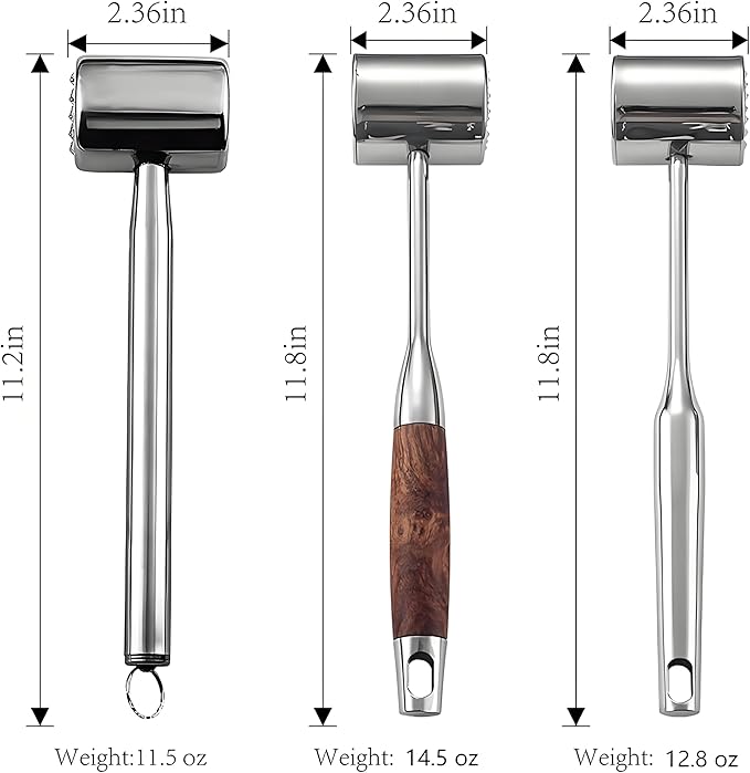 Meat Tenderizer Tool 304SS for Kitchen,Meat Mallet Meat Hammer Meat Beater for Tenderizing and Flattening Meat,Meat Pounder Tenderizer for Pounding Meats, Hanging Loop,Basic Handle (Rosewood)