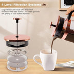 French Press Coffee Tea Maker， Upgrade Heat Cold Resistant Thickened Glass with 4 Level Stainless Steel Filtration System Brew Coffee & Tea， BPA Free, Large 1000ml 34oz,Rose Gold