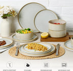 Stoneware Dinnerware Sets, Plates and Bowls Set for 4, 12-Piece Ribbed Dishes – Chip & Scratch Resistant, Microwave and Dishwasher Safe Tableware, Cream Off-White