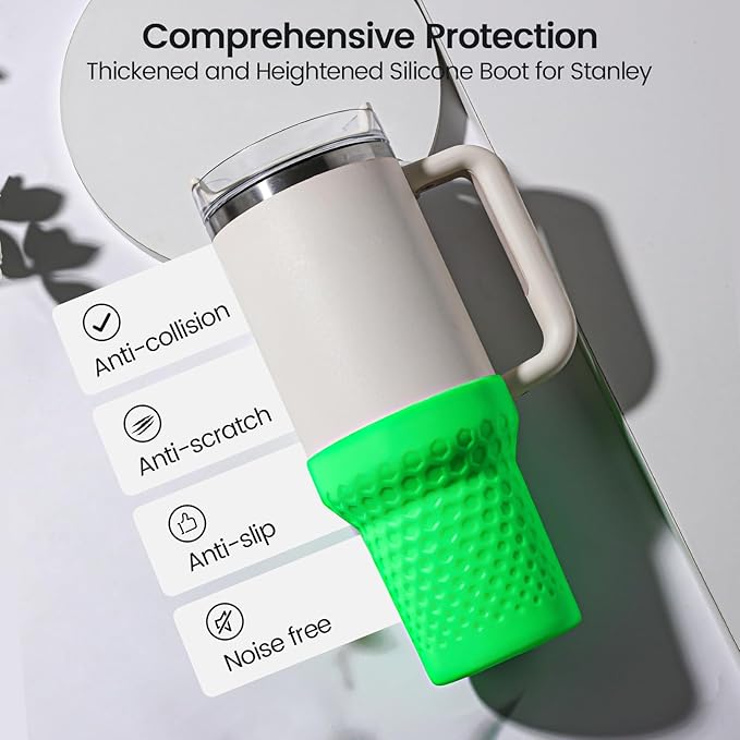 Silicone Boot for Stanley, Tall Rubber Protector Sleeve Accessories for Stanley Quencher H2.0 FlowState Tumbler 40oz / Adventure Quencher Tumbler 40oz (Neon Green)