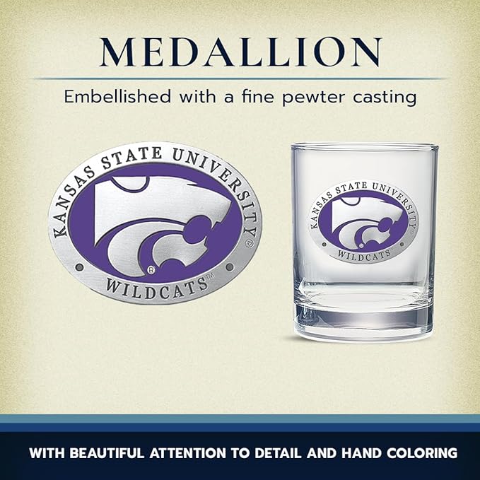 Heritage Pewter Kansas State University Wildcats Double Old Fashion | Double Rocks Glass 14 OZ for Liquor | Expertly Crafted Pewter Glass