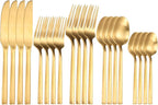 Matte Silverware Set Gold Flatware Set with Hexagon Handle 20 Pieces 18/0 Stainless Steel Cutlery Set Wedding Housewarming Gift Service for 4 (Matt gold)