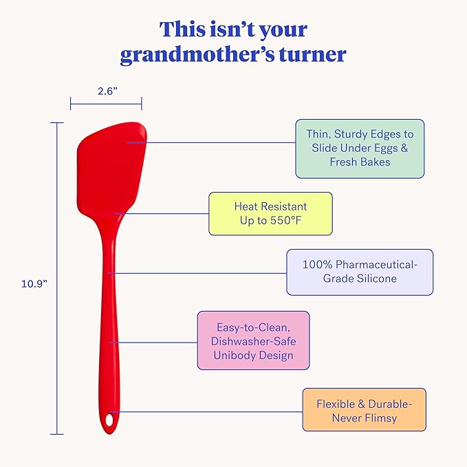 GIR: Get It Right Silicone Kitchen Spatula Turner - Non-Toxic Cooking Utensils for Nonstick Cookware, Cooking and Baking, Mini - 11IN - Red