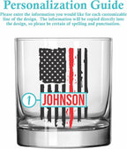 Blue Ridge Mountain Gifts - Thin Red Line Whiskey Glass - Personalized Firefighter Glass, Fireman Flag & Appreciation, Back the Red, Fire Academy Gift, Personalized Father's Day Gift First Responders