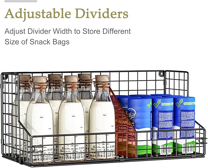 X-cosrack 3 Tier Large Stackable Snack Organizer - Versatile Wall Mounted Wire Storage Basket with Divider for Candy Chip Cans Bars - Ideal for Pantry Office Home