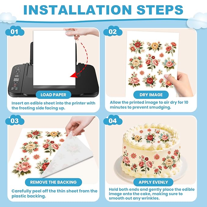 PatiFrussa 25 Count Edible Paper A4 11.7" x 8.3" Printable Frosting Sheets for Edible Printer, Icing Sheets for Cakes, Cupcakes, and Cookies, Professional Edible Image Paper