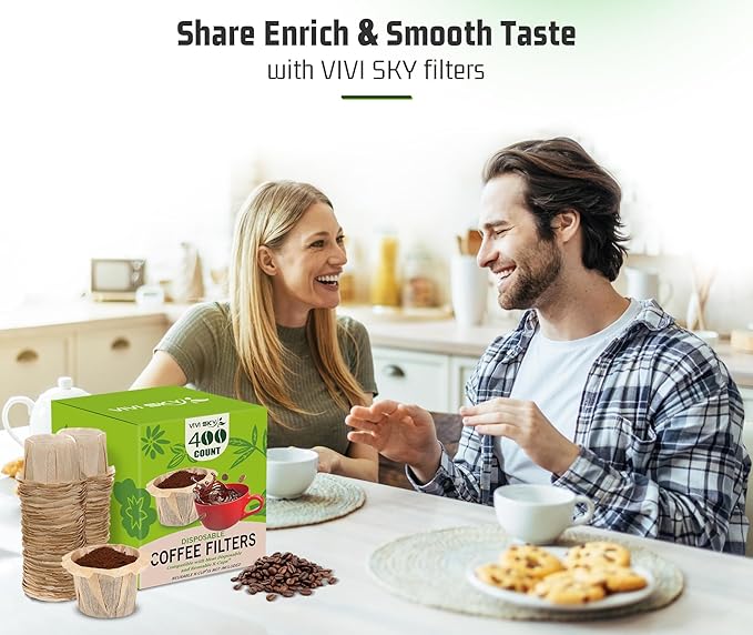 VIVI SKY Disposable K Cup Coffee Filters,400 Count Coffee Filter Paper Filters for Keurg Brewers Single Serve 1.0 and 2.0, Use with Reusable K Cup Coffee Pods (400, Unbleached)