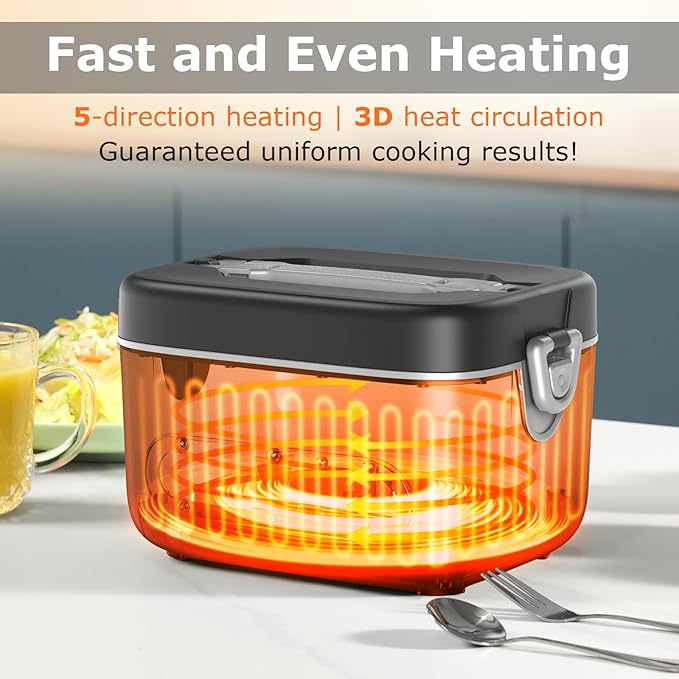 1.2L Cordless Electric Lunch Box – 20000mAh Rechargeable Portable Food Warmer with 5-Sided Heating, Auto Temperature Control, Leakproof & BPA-Free – Perfect for Office, Truck, Outdoors