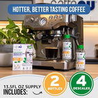 Breville Compatible Descaling Solution. 2 Bottles of Descaler Solution. Descaling Kit Removes Limescale For Hotter Coffee. 4 Uses Descaler For Breville Coffee Machines.