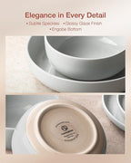 Famiware Milkyway Stoneware Dinnerware Sets with Mugs, Service for 4 (16pcs), Plates and Bowls Sets, Scratch Resistant, Microwave and Dishwasher Safe Dishes Set, Light Gray