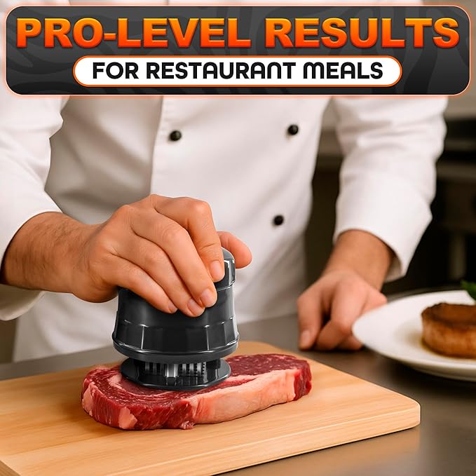 Meat Tenderizer Tool - Convenient Chicken Tenderizer Tool with 56 Sharp Stainless Steel Needle Blades, Safety Lock & Cleaning Brush, Dishwasher Safe - for Beef, Steak, Fish, Meat & Poultry Tenderizers