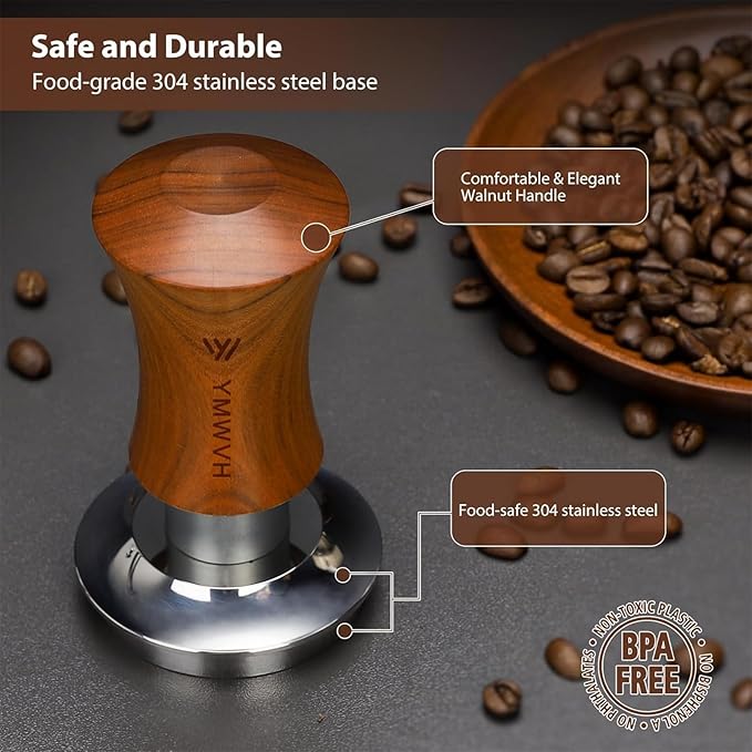 V5 Espresso Tamper, 53.3MM 2 Spring-Loaded Calibrated Tamper with Stainless Steel Ripple Base, Walnut Wooden-Handle Tamper Compatible with Breville 54mm Portafilter