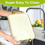 3 Pack Serving Tray with Handles, Stackable Reusable Trays for Serving Food, Plastic Serving Platters for Party, Charcuterie, Fruit, Appetizer, Cream Gold