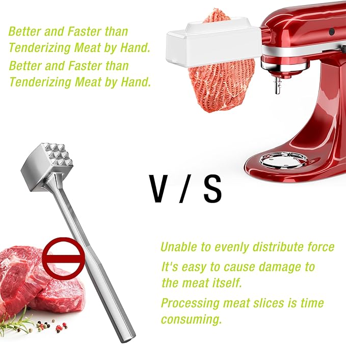 Meat Tenderizer for All KitchenAid and Cuisinart Household Stand Mixers, Mixers Accesssories for Kitchen Aid Attachment, Tenderize Meat More Smoothly and Effortless, Dishwasher Safe, White