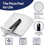 KitchenStar Perforated Pizza Peel 14 inch with 10 inch Folding Handle, Large - Stainless Steel Spatula Paddle for Effortless Pizza Transfer & Easy Storrage - Outdoor Pizza Oven Accessories