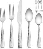 Hudson Essentials 89-Piece Hammered 18/10 Stainless Steel Silverware Cutlery Set with Serving Set, Flatware Service for 12
