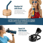 Kodrine Water Bottle with Straw, 24 oz Glass water Bottle with 2 Lids Bamboo Straw Lid and Spout Lid with Handle, 32 oz Clear Water Bottle Glass for Sports Travel, Waterbottle with Time Marker