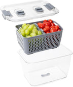 Kitchen Spaces Stackable Fridge Storage Colander Containers for Fresh Produce, Variety Pack, 3 Sizes to Organize Washed Fruits and Veggies, Snap and Seal Lids with Adjustable Vents, Hand Wash Only