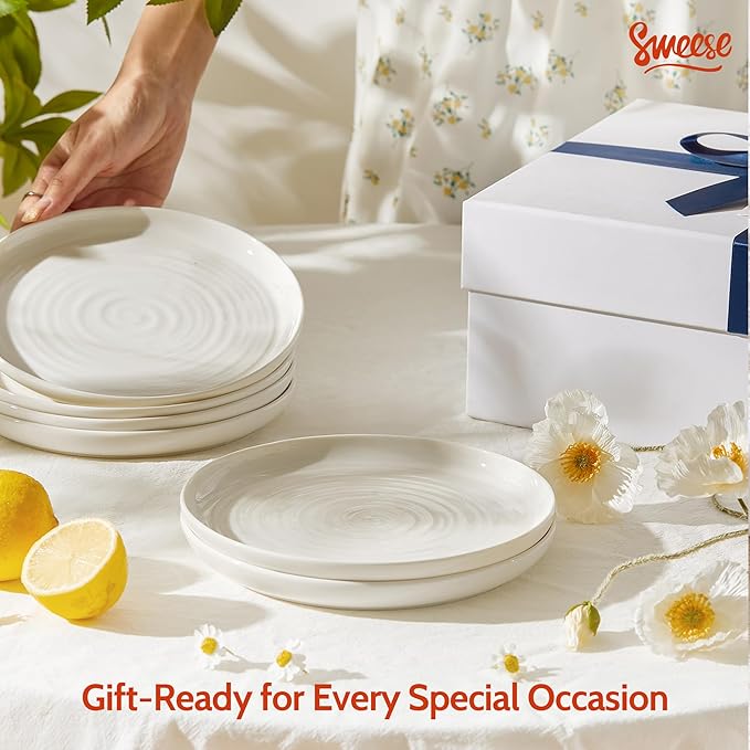 Sweese Dessert Plates, 7.8 Inch Porcelain Round Salad Plates Set of 6, Small Appetizer, Small Dish Set, Microwave & Dishwasher Safe, Scratch Resistant Slates set, White