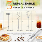 YUSWKO Rechargeable Milk Frother Handheld with 3 Heads, Silver Coffee Electric Whisk Drink Foam Mixer, Mini Hand Stirrer with 3 Speeds Adjustable for Latte, Cappuccino, Hot Chocolate, Egg