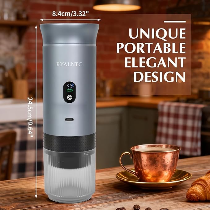 3-in-1 Portable Espresso Machine for Travel & Camping- 20 Bar Self-Heating Portable Coffee Maker with USB-C LED Display Car Coffee Maker, Compatible with Grounds&Capsules(Ns&DG) for RV,Hiking (Silver)