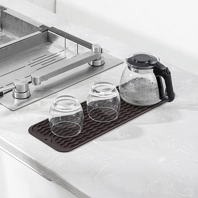 Silicone Dish Drying Mat for Multiple Usage,Easy clean,Eco-friendly,Heat-resistant Silicone Mat for Kitchen Counter,Sink,Bar,Bottle,or Cup Coffee M 17 inches x 6 inches