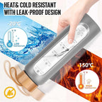 Aqulea Glass Water Bottles 32 Oz with Silicone Sleeve - BPA Free Reusable Wide Mouth Glass Motivational Water Bottles with Fruit Infuser – Leak Proof Borosilicate Water Bottle with Time Marker (Grey)