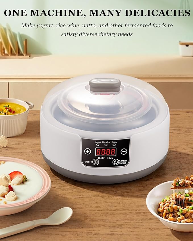 36 Hour Yogurt Maker, Automatic Digital Yoghurt Maker with Constant Temperature Control and Timer, Multifunctional Probiotic Yogurt Machine for Home Cheese, Fruit Wine (With 4 Glass Jars 42 Ozs)