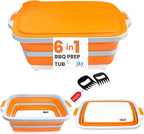 Collapsible BBQ Prep Tub(4.22 Gal/16L), Large BBQ Prep Tub with Lid & 2 Pcs Meat Shredder Claws, Foldable Marinating Food Storage, Multifunction Cutting Board, Barbeque Marinate Storage, Resting Meat