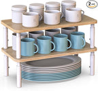 Cabinet Organizer Shelf, Spice Rack Set of 2 Kitchen Pantry Cupboard Shelves, Stackable, Height Adjustable, Natural Bamboo (15.6" Wx77.Dx6.57 H per Pack)