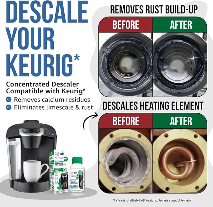 Keurig Compatible Descaling Solution. 1 Bottle of Descaler Solution. Descaling Kit Removes Limescale For Hotter Coffee. 2 Uses Descaler For Keurig Coffee Makers.