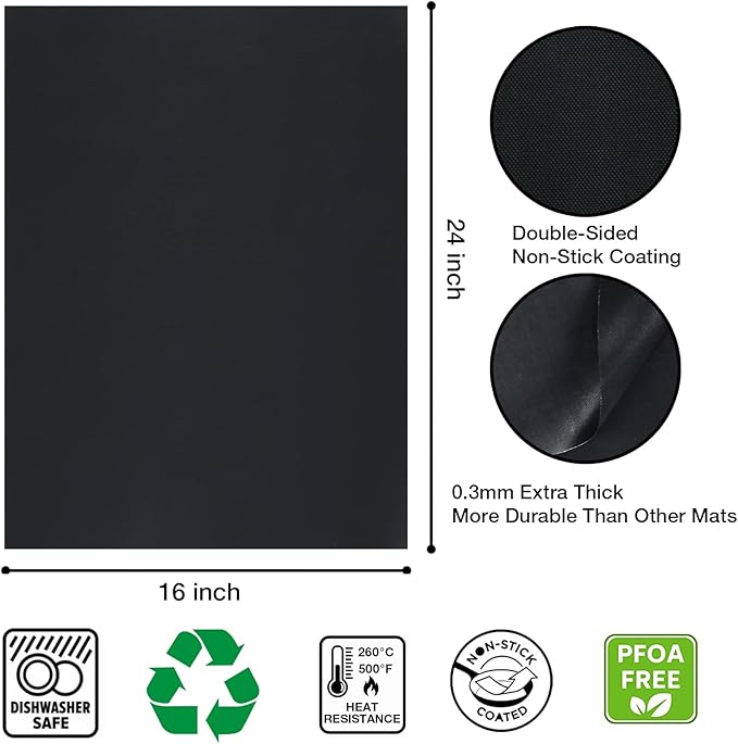 Oven Liners 3 Pack Large Thick Heavy Duty Nonstick Mat for Bottom of Electric Gas Grill, Reusable Heat Resistant BPA PFOA Free Protector, 16x24 Inch