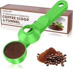 2-in-1 Coffee Scoop with Funnel, 2 Teaspoon Measuring Spoon for Reusable K Cups, Ground Coffee, Protein Powder & Tea, Mess-Free Plastic Design (Green)